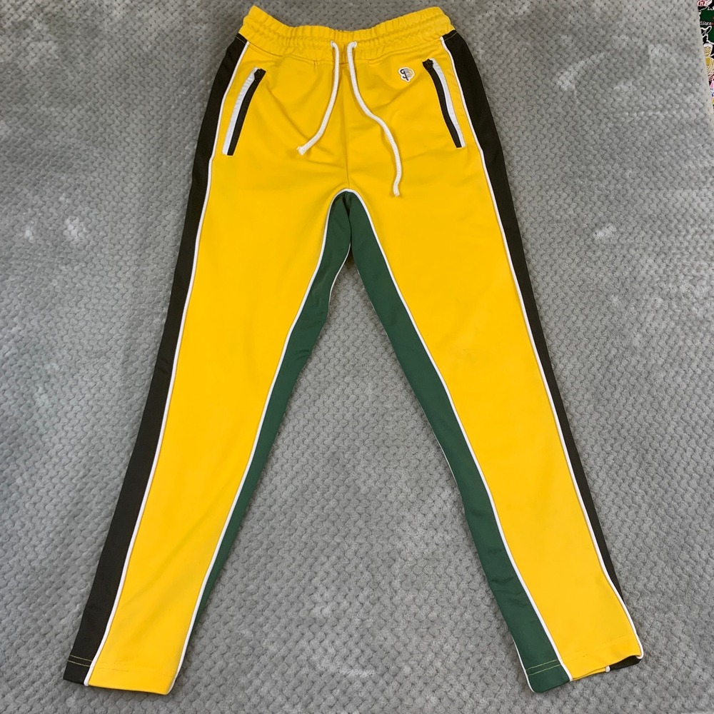 Southpole Mens Track Pants Yellow Green Black Colorblock Joggers Size Small